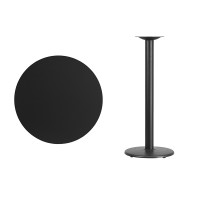 Flash Furniture XU-RD-30-BLKTB-TR18B-GG 30" Round Black Laminate Table Top with 18" Round Bar Height Table Base